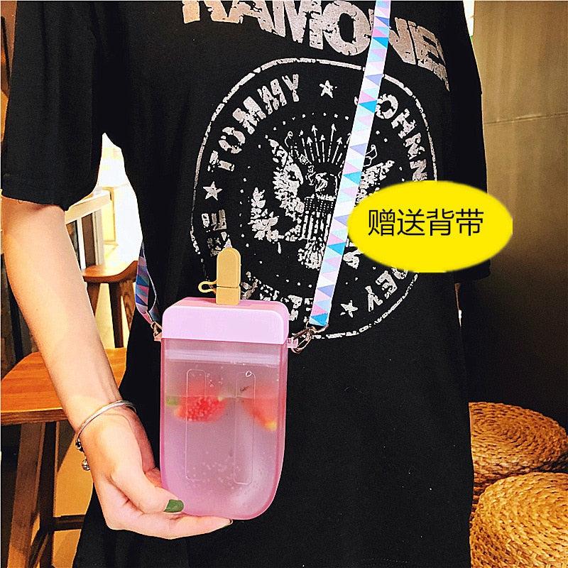 1PC 300ML Cute Straw Cup Water Bottle Outdoor Juice Drinking Water Bottle Suitable for Adult Children with Rope  Cute Straw Cup With Rope New Plastic Popsicle Water Bottle Outdoor Transparent Juice Drinking Cup