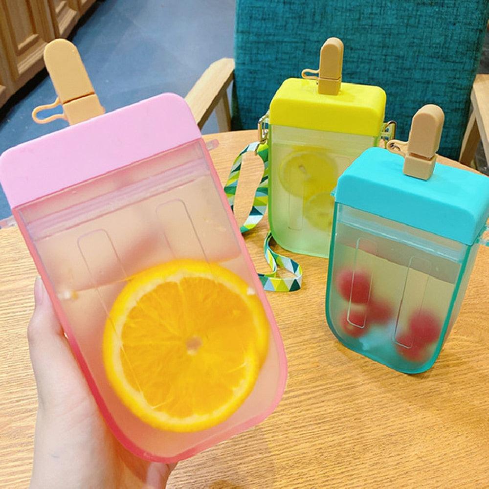 1PC 300ML Cute Straw Cup Water Bottle Outdoor Juice Drinking Water Bottle Suitable for Adult Children with Rope  Cute Straw Cup With Rope New Plastic Popsicle Water Bottle Outdoor Transparent Juice Drinking Cup