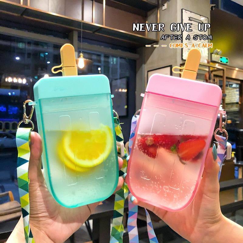 1PC 300ML Cute Straw Cup Water Bottle Outdoor Juice Drinking Water Bottle Suitable for Adult Children with Rope  Cute Straw Cup With Rope New Plastic Popsicle Water Bottle Outdoor Transparent Juice Drinking Cup