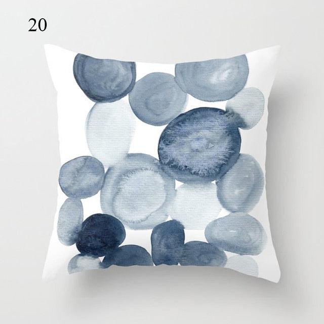 1pc Blue Geometric Landscape Pillowcase Waist Throw Cushion Cover Sofa Printed Navy Blue Throw Pillow Covers Sea Texture Cushion Cover Elegant Decor Square Pillows Covers Car Home Decor 45x45CM