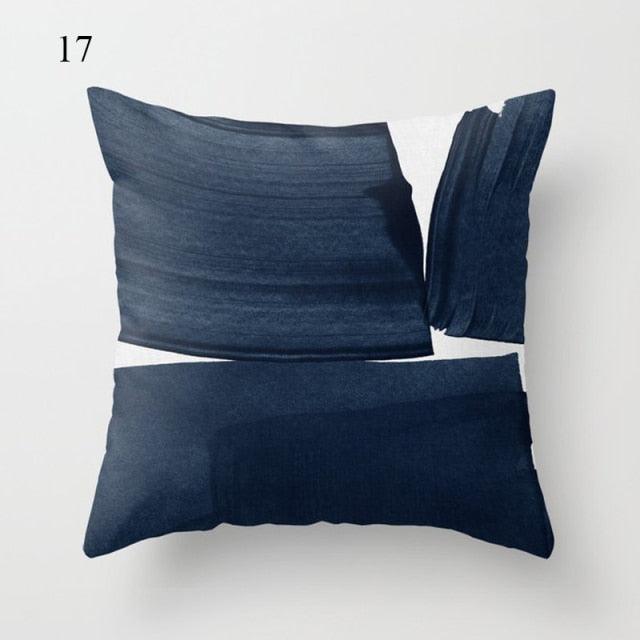 1pc Blue Geometric Landscape Pillowcase Waist Throw Cushion Cover Sofa Printed Navy Blue Throw Pillow Covers Sea Texture Cushion Cover Elegant Decor Square Pillows Covers Car Home Decor 45x45CM