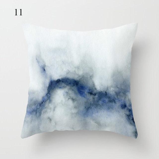 1pc Blue Geometric Landscape Pillowcase Waist Throw Cushion Cover Sofa Printed Navy Blue Throw Pillow Covers Sea Texture Cushion Cover Elegant Decor Square Pillows Covers Car Home Decor 45x45CM