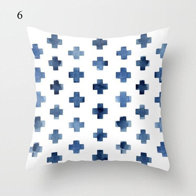 1pc Blue Geometric Landscape Pillowcase Waist Throw Cushion Cover Sofa Printed Navy Blue Throw Pillow Covers Sea Texture Cushion Cover Elegant Decor Square Pillows Covers Car Home Decor 45x45CM