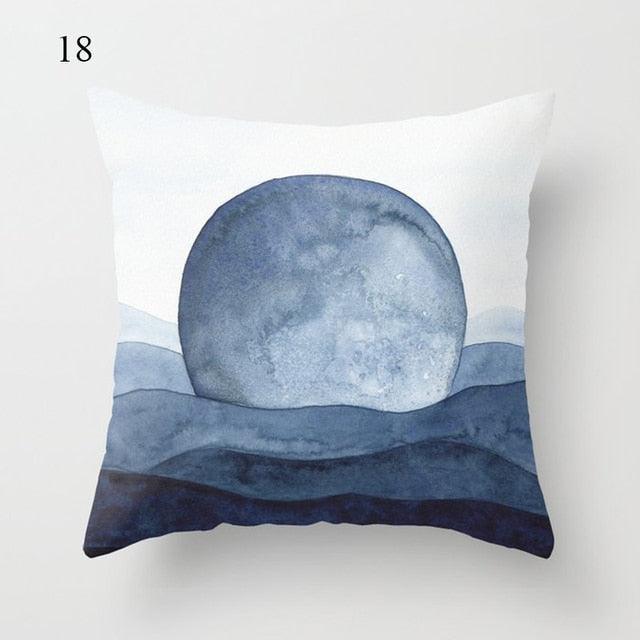 1pc Blue Geometric Landscape Pillowcase Waist Throw Cushion Cover Sofa Printed Navy Blue Throw Pillow Covers Sea Texture Cushion Cover Elegant Decor Square Pillows Covers Car Home Decor 45x45CM