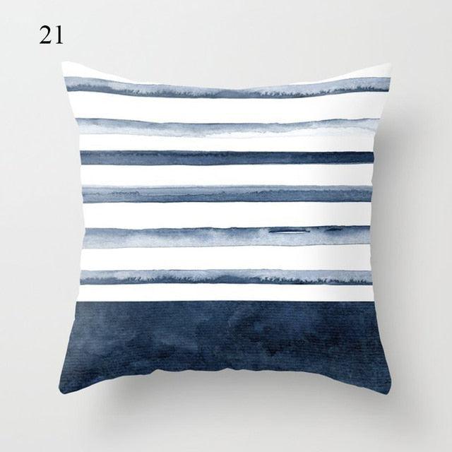 1pc Blue Geometric Landscape Pillowcase Waist Throw Cushion Cover Sofa Printed Navy Blue Throw Pillow Covers Sea Texture Cushion Cover Elegant Decor Square Pillows Covers Car Home Decor 45x45CM