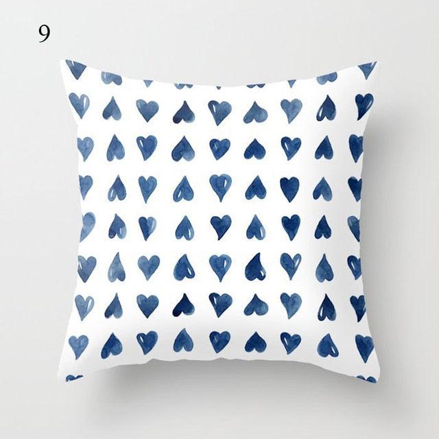 1pc Blue Geometric Landscape Pillowcase Waist Throw Cushion Cover Sofa Printed Navy Blue Throw Pillow Covers Sea Texture Cushion Cover Elegant Decor Square Pillows Covers Car Home Decor 45x45CM