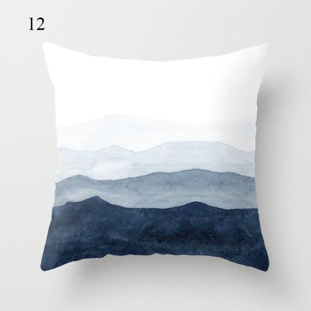 1pc Blue Geometric Landscape Pillowcase Waist Throw Cushion Cover Sofa Printed Navy Blue Throw Pillow Covers Sea Texture Cushion Cover Elegant Decor Square Pillows Covers Car Home Decor 45x45CM