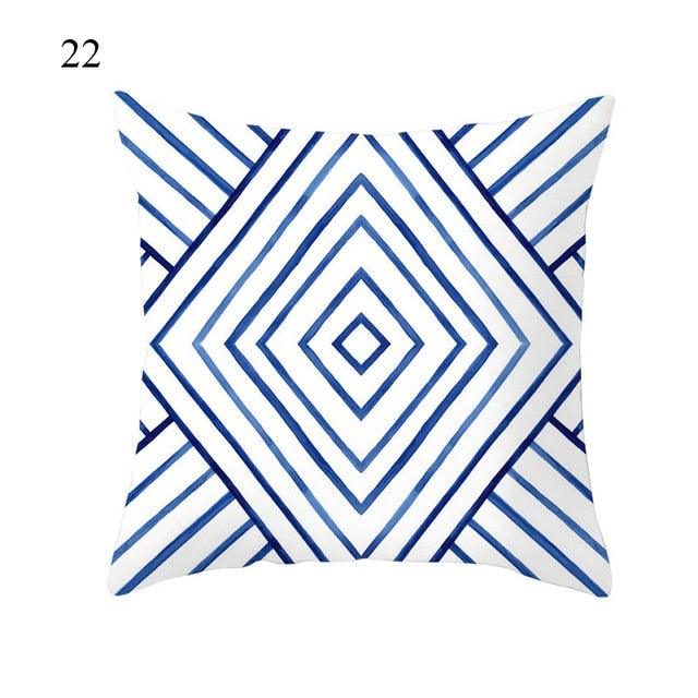 1pc Blue Geometric Landscape Pillowcase Waist Throw Cushion Cover Sofa Printed Navy Blue Throw Pillow Covers Sea Texture Cushion Cover Elegant Decor Square Pillows Covers Car Home Decor 45x45CM