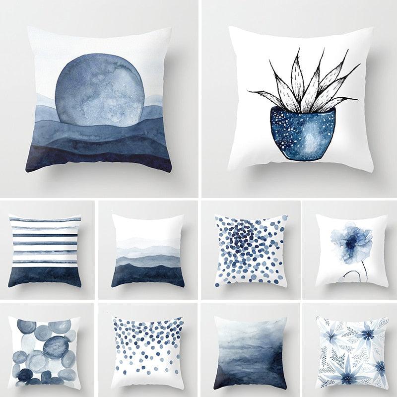 1pc Blue Geometric Landscape Pillowcase Waist Throw Cushion Cover Sofa Printed Navy Blue Throw Pillow Covers Sea Texture Cushion Cover Elegant Decor Square Pillows Covers Car Home Decor 45x45CM