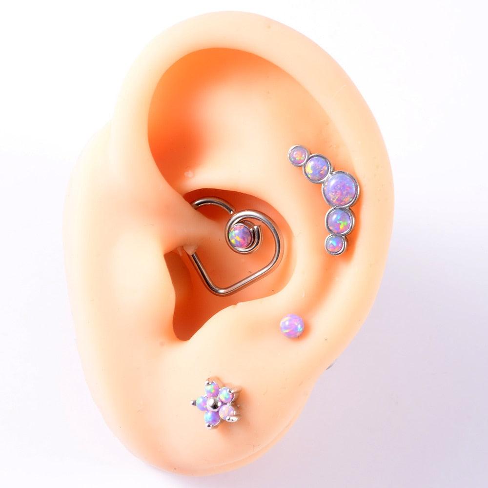 1PC Cluster Ear Tragus Helix Cartilage Piercing Surgical Steel Opal Nose Ring Septum Clicker Earring Labret Jewelry Nose Hoop Rings Hinged Ear Nose Septum Piercing Women Men Nose Tiny Helix Cartilage Tragus Ring Body Jewelry