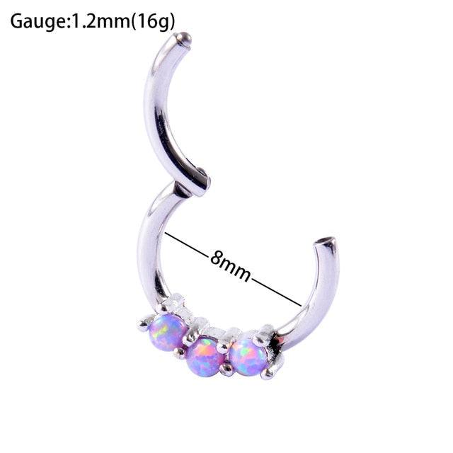 1PC Cluster Ear Tragus Helix Cartilage Piercing Surgical Steel Opal Nose Ring Septum Clicker Earring Labret Jewelry Nose Hoop Rings Hinged Ear Nose Septum Piercing Women Men Nose Tiny Helix Cartilage Tragus Ring Body Jewelry