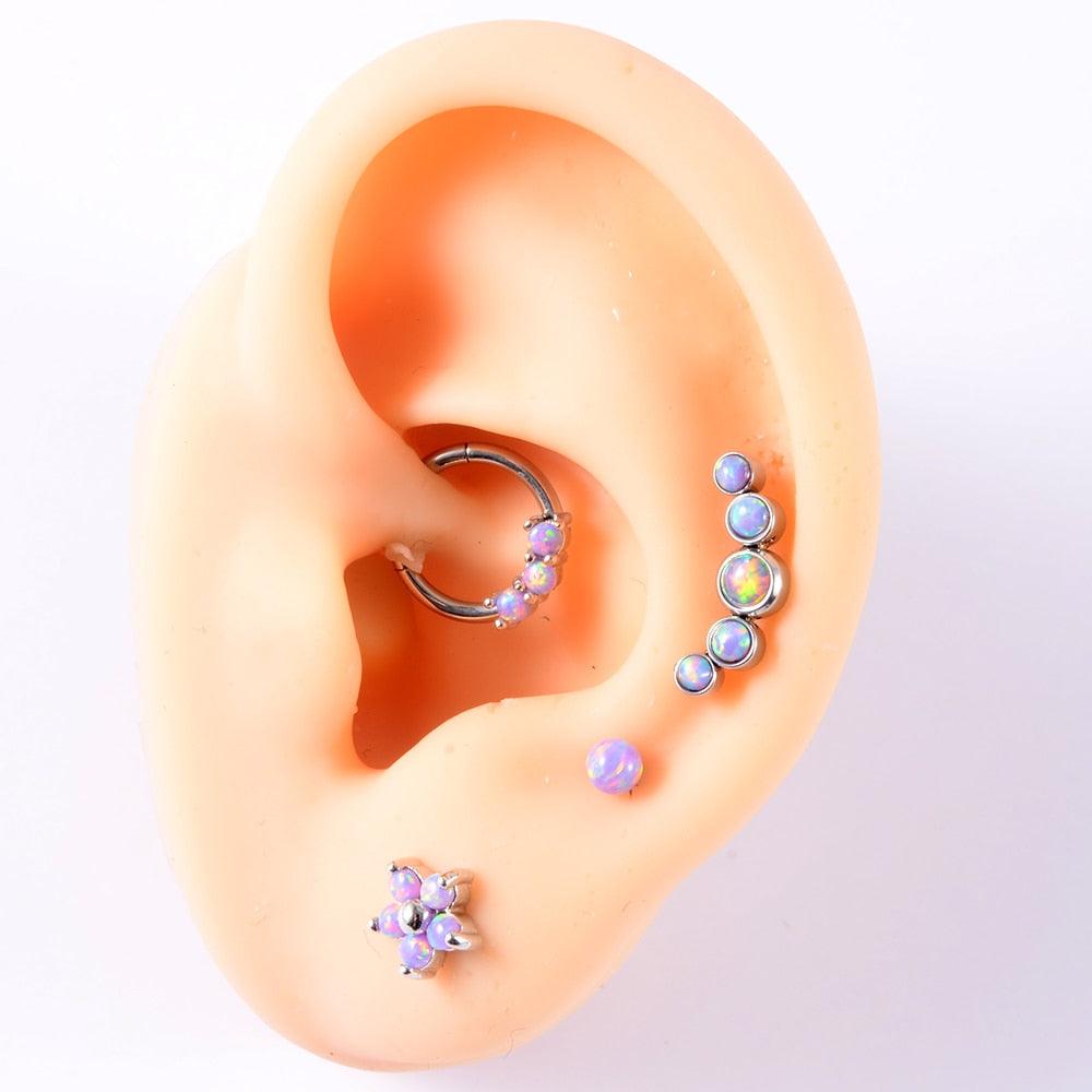 1PC Cluster Ear Tragus Helix Cartilage Piercing Surgical Steel Opal Nose Ring Septum Clicker Earring Labret Jewelry Nose Hoop Rings Hinged Ear Nose Septum Piercing Women Men Nose Tiny Helix Cartilage Tragus Ring Body Jewelry