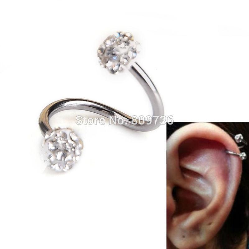 1pc Crystal Double Balls Twisted Helix Cartilage Earring Piercing Body Jewelry Ear Labret Ring Surgical Stainless Steel Helix Cartilage Tragus Stud Earring Hoops Twist Helix Earring 316L Stainless Steel Piercing Earrings Stud Body Piercing for Women