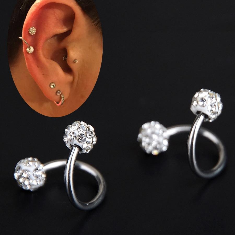 1pc Crystal Double Balls Twisted Helix Cartilage Earring Piercing Body Jewelry Ear Labret Ring Surgical Stainless Steel Helix Cartilage Tragus Stud Earring Hoops Twist Helix Earring 316L Stainless Steel Piercing Earrings Stud Body Piercing for Women