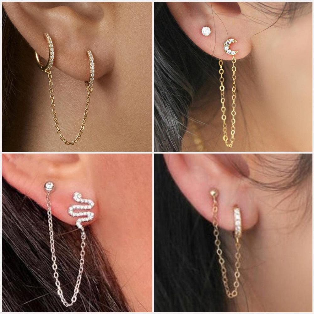 1pc Crystal Pearl Moon Snake Tassel Earrings Hoop Earing Chain Helix Piercing Stud Cuff Earrings for Women Ear Jewelry Women Earring with Cuff Chain for Girls Ear Clips Ear Wraps Cuff Earrings Dangle Earrings Helix Cartilage Clip On Christmas Jewelry