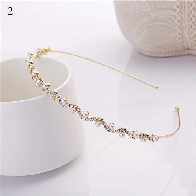 1Pc Crystal Rhinestone Pearl Hair Hoop Headband Bridal Wedding Hair Accessories Girl Beauty Headwear Headdress Women Headpieces