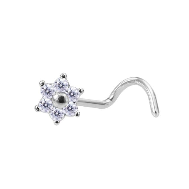 1pc CZ Crystal Nose Stud Piercing Stainless Steel Nose Rings Nostril  Ring Piercing Nose Stud Rings Screw Piercing Jewelry Nose Studs Piercing Stainless Steel Flower Cubic Zirconia Nostril Screw Nose Rings Hoop  L Shape Studs for Women Body Jewelry Gift