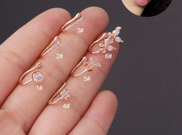 1PC Gold Butterfly Nose Ring Fake Nose Piercing for Women Cartilage Earrings Piercing Septum Nose Ring Hoop Nose Piercing Body Jewelry Nose Ring Hoop Nose Hoop Nostril Nose Ring Stainless Steel Ring Puncture Body Jewelry