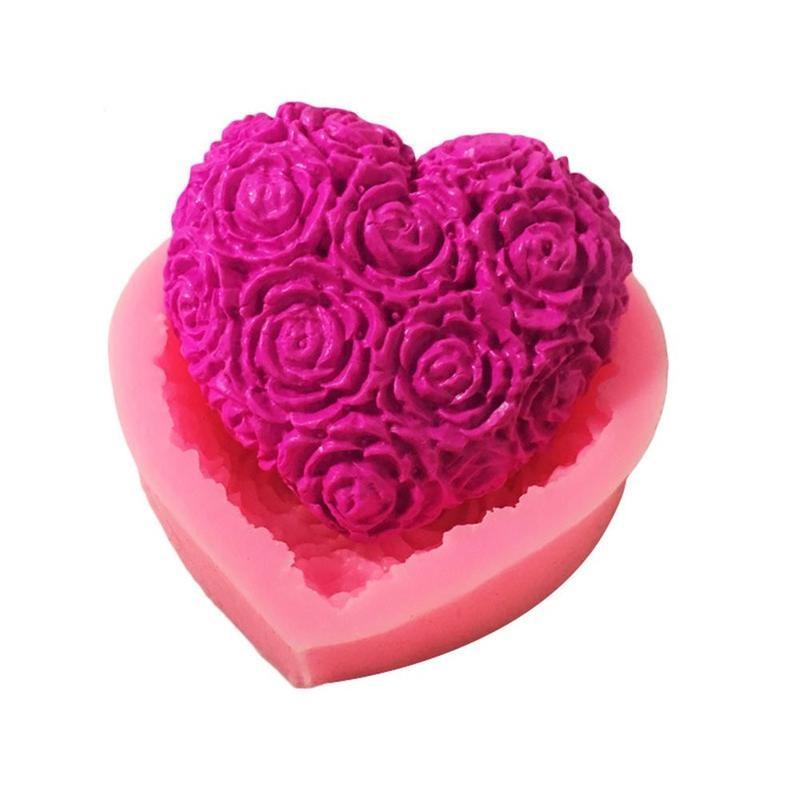 1PC Love Heart Rose Flower Shape 3D Silicone Mold Fondant Chocolate Cake Decorating Baking Tools Moulds Mold Soap Rose Flower Heart Molds Fondant Sugar Pudding Soap Candle Mould