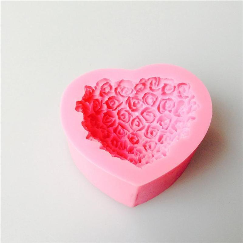 1PC Love Heart Rose Flower Shape 3D Silicone Mold Fondant Chocolate Cake Decorating Baking Tools Moulds Mold Soap Rose Flower Heart Molds Fondant Sugar Pudding Soap Candle Mould