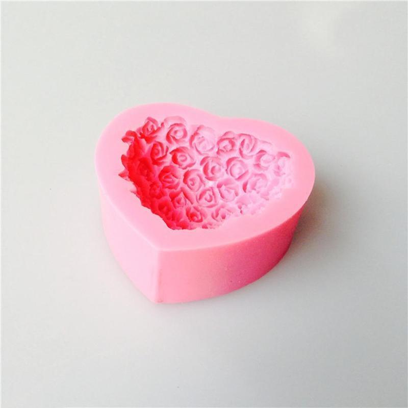 1PC Love Heart Rose Flower Shape 3D Silicone Mold Fondant Chocolate Cake Decorating Baking Tools Moulds Mold Soap Rose Flower Heart Molds Fondant Sugar Pudding Soap Candle Mould