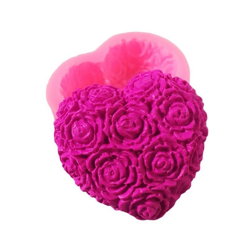 1PC Love Heart Rose Flower Shape 3D Silicone Mold Fondant Chocolate Cake Decorating Baking Tools Moulds Mold Soap Rose Flower Heart Molds Fondant Sugar Pudding Soap Candle Mould