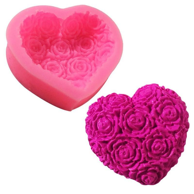 1PC Love Heart Rose Flower Shape 3D Silicone Mold Fondant Chocolate Cake Decorating Baking Tools Moulds Mold Soap Rose Flower Heart Molds Fondant Sugar Pudding Soap Candle Mould