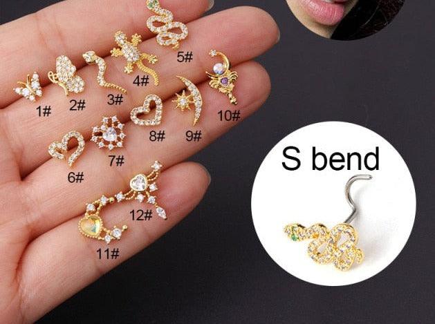 1PC New Fashion L Shaped Nose Studs Piercing Stainless Steel Flower Cubic Zirconia Nostril Screw Nose Rings Hoop L Shaped Nose Studs Stainless Steel Nose Ring Piercing Nose Stud Rings Screw Piercing Jewelry  Hoop Tragus Cartilage Nose Ring