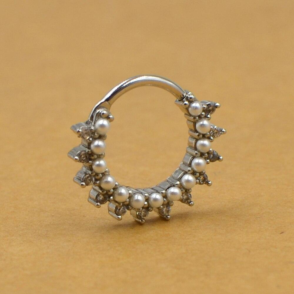 1PC Stainless Steel Crystal Zircon Pearl Septum Clicker Hoop Ring Nose Labret Ear Tragus Cartilage Surgical Steel Nose Hoop Rings Retainer Body Piercing Jewelry Earring Hoop Solid Cartilage Tragus Helix Rings Helix Earring Piercing