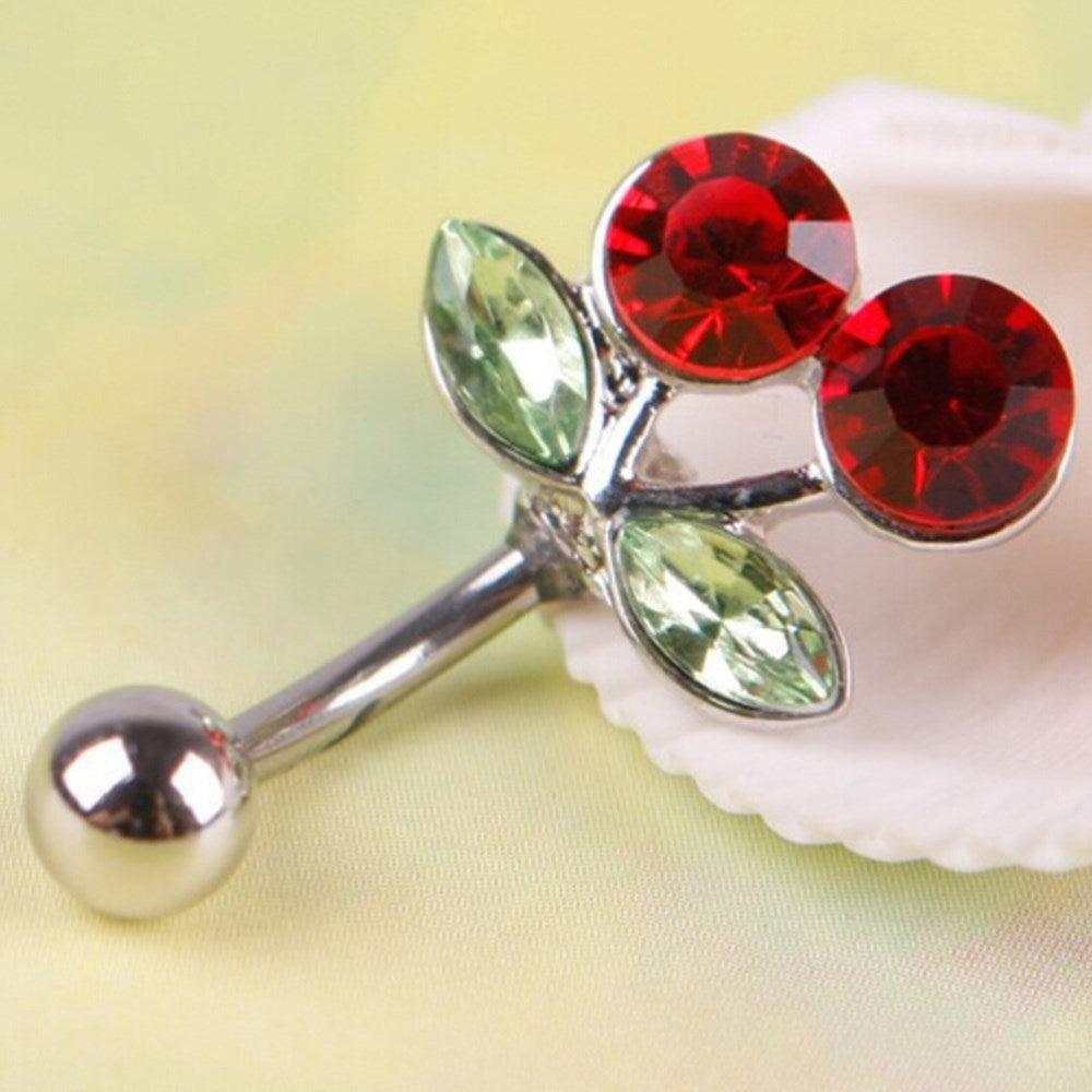 1Pc Stainless Steel Rhinestone Red Cherry Navel Belly Button Barbell Ring Body Piercing Stainless Steel Body Jewelry Belly Button Rings for Women Red Rose Belly Ring Belly Button Rings for Women Navel Rings  Belly Button Rings