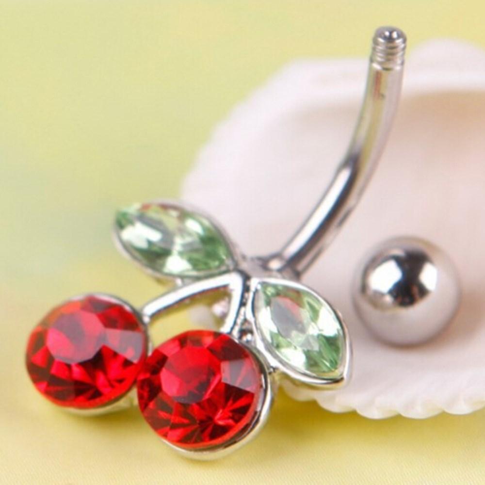 1Pc Stainless Steel Rhinestone Red Cherry Navel Belly Button Barbell Ring Body Piercing Stainless Steel Body Jewelry Belly Button Rings for Women Red Rose Belly Ring Belly Button Rings for Women Navel Rings  Belly Button Rings