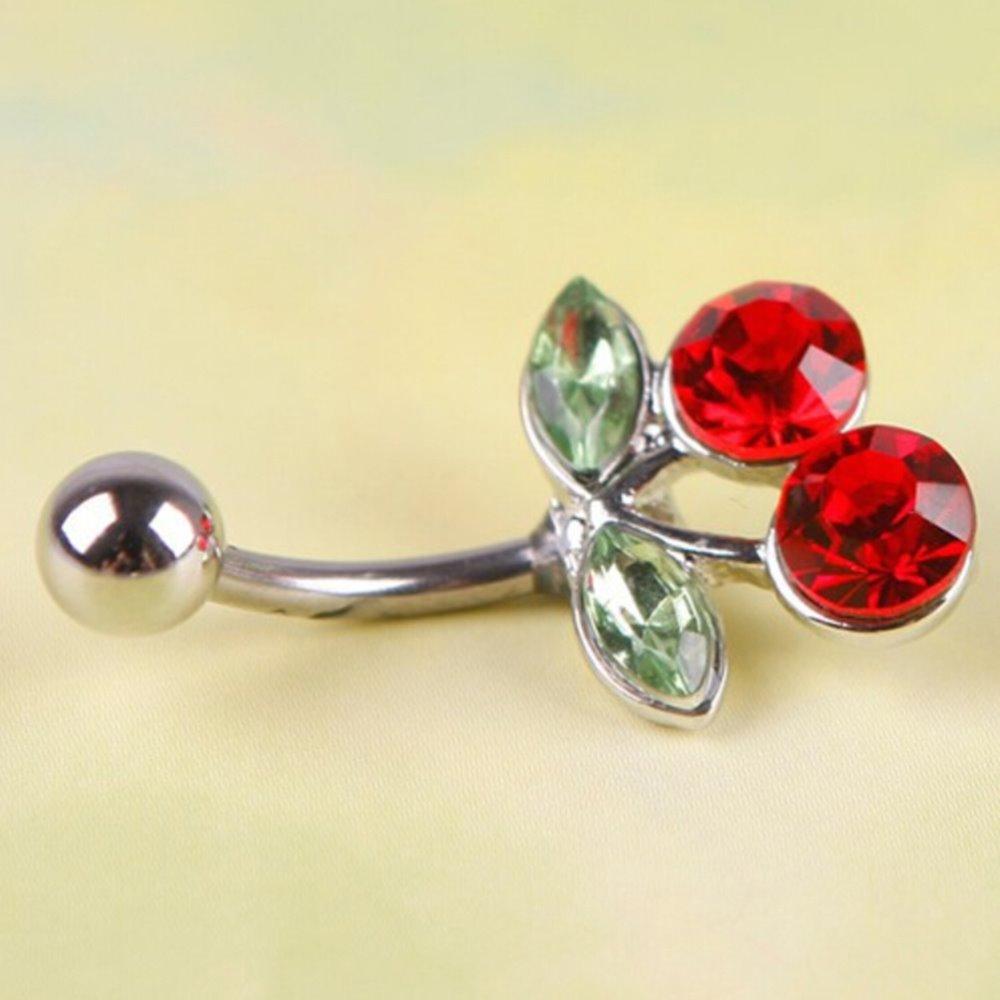 1Pc Stainless Steel Rhinestone Red Cherry Navel Belly Button Barbell Ring Body Piercing Stainless Steel Body Jewelry Belly Button Rings for Women Red Rose Belly Ring Belly Button Rings for Women Navel Rings  Belly Button Rings