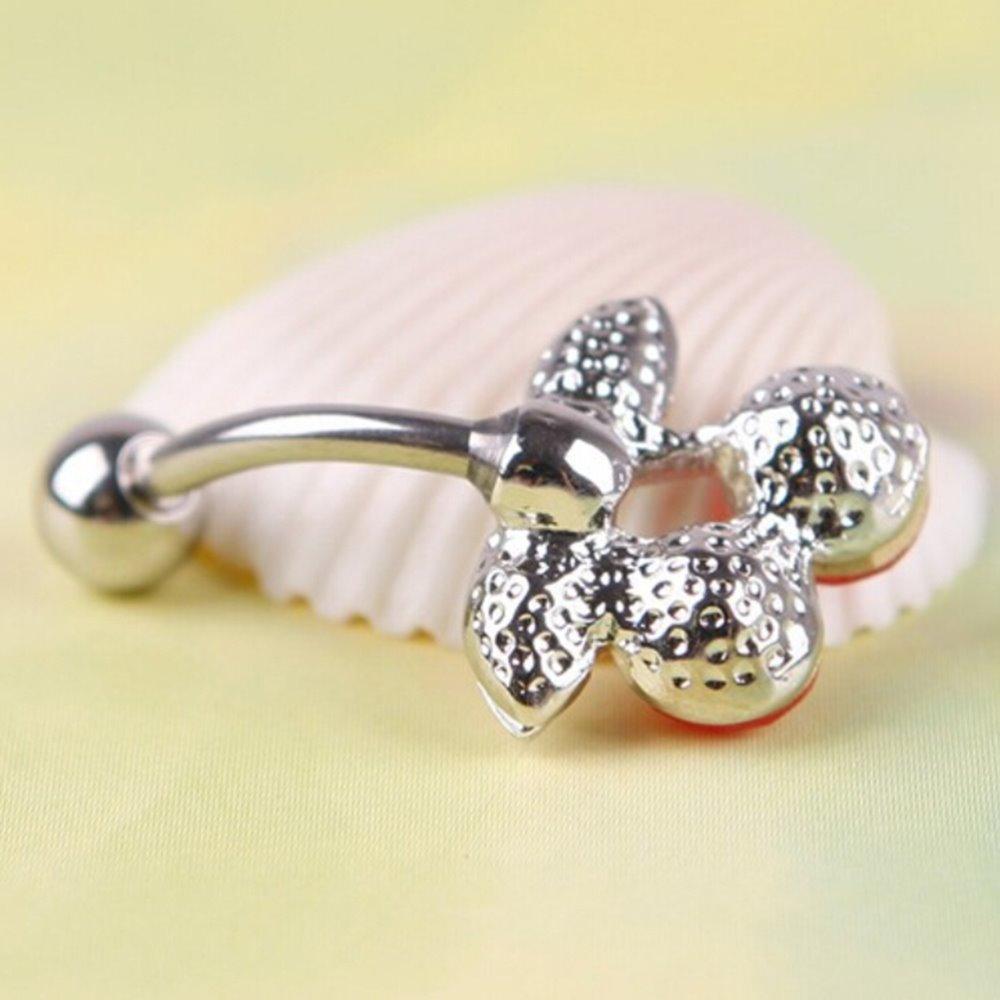 1Pc Stainless Steel Rhinestone Red Cherry Navel Belly Button Barbell Ring Body Piercing Stainless Steel Body Jewelry Belly Button Rings for Women Red Rose Belly Ring Belly Button Rings for Women Navel Rings  Belly Button Rings