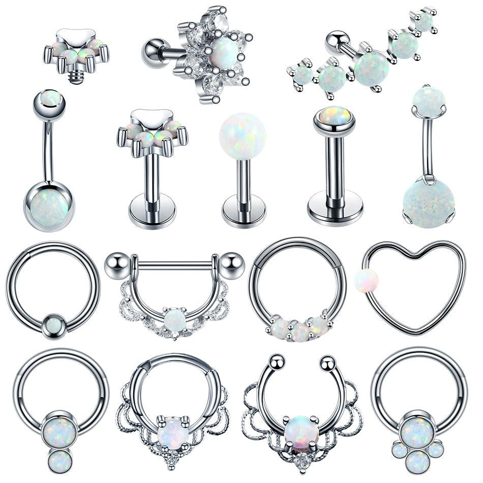 1PC Steel Opal Ear Cartilage Tragus Helix Clicker Nose Septum Rings Barbell Helix Piecing Cartilage Earring Lip Eyebrow Belly CBR Piercings Belly Button Ring Piercing Body Jewelry Nightclub Dance Stainless Steel Earrings Body Jewelry