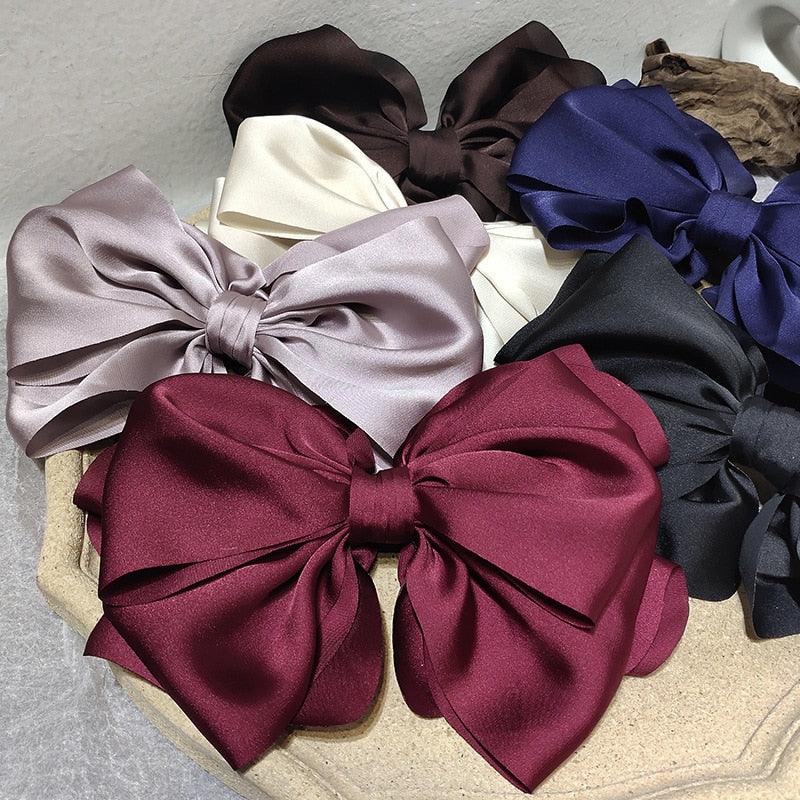 1PC Winter Velvet Bowknot Hair Clips Hand Tie Large Pigtail Bows Hairpin For Women Girls Satin Temperament Elegant Fashion Hairgrips Accessories For Party