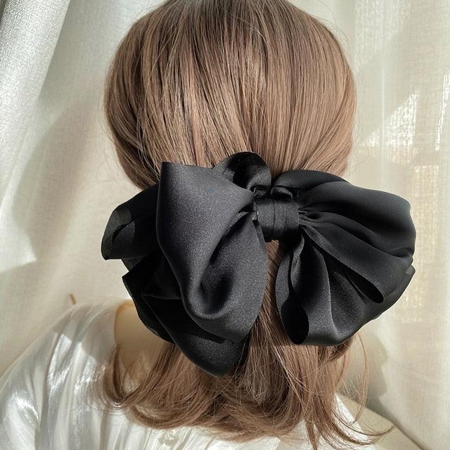 1PC Winter Velvet Bowknot Hair Clips Hand Tie Large Pigtail Bows Hairpin For Women Girls Satin Temperament Elegant Fashion Hairgrips Accessories For Party