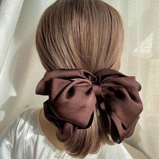 1PC Winter Velvet Bowknot Hair Clips Hand Tie Large Pigtail Bows Hairpin For Women Girls Satin Temperament Elegant Fashion Hairgrips Accessories For Party