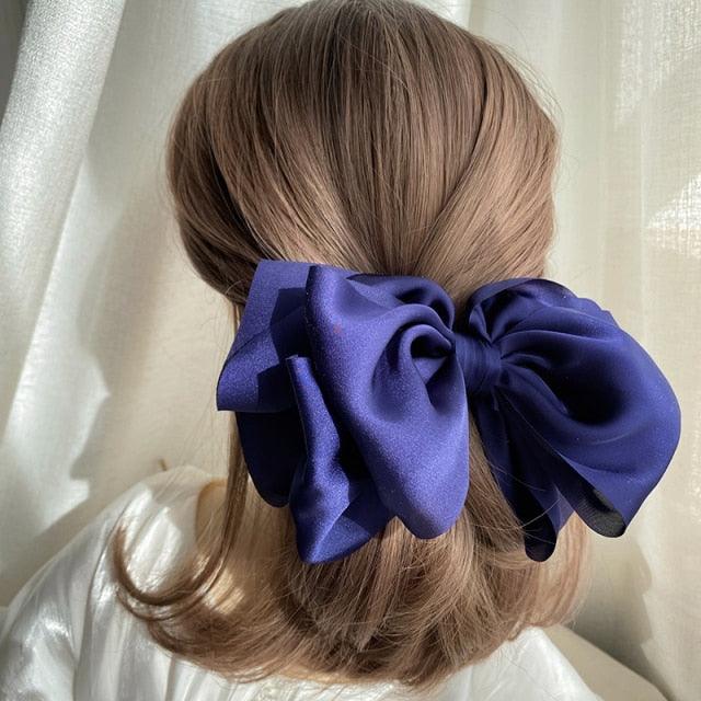 1PC Winter Velvet Bowknot Hair Clips Hand Tie Large Pigtail Bows Hairpin For Women Girls Satin Temperament Elegant Fashion Hairgrips Accessories For Party