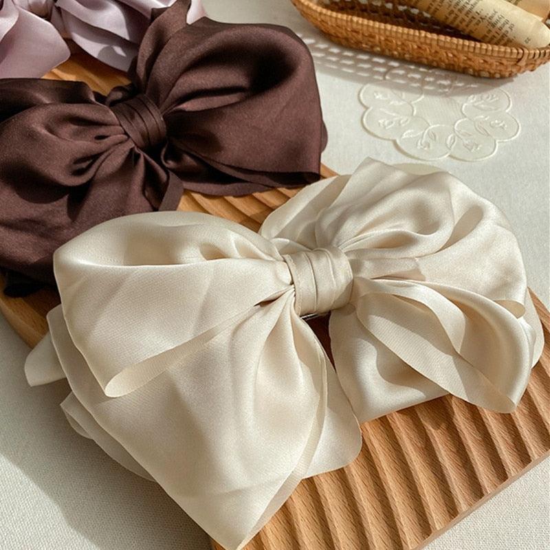 1PC Winter Velvet Bowknot Hair Clips Hand Tie Large Pigtail Bows Hairpin For Women Girls Satin Temperament Elegant Fashion Hairgrips Accessories For Party