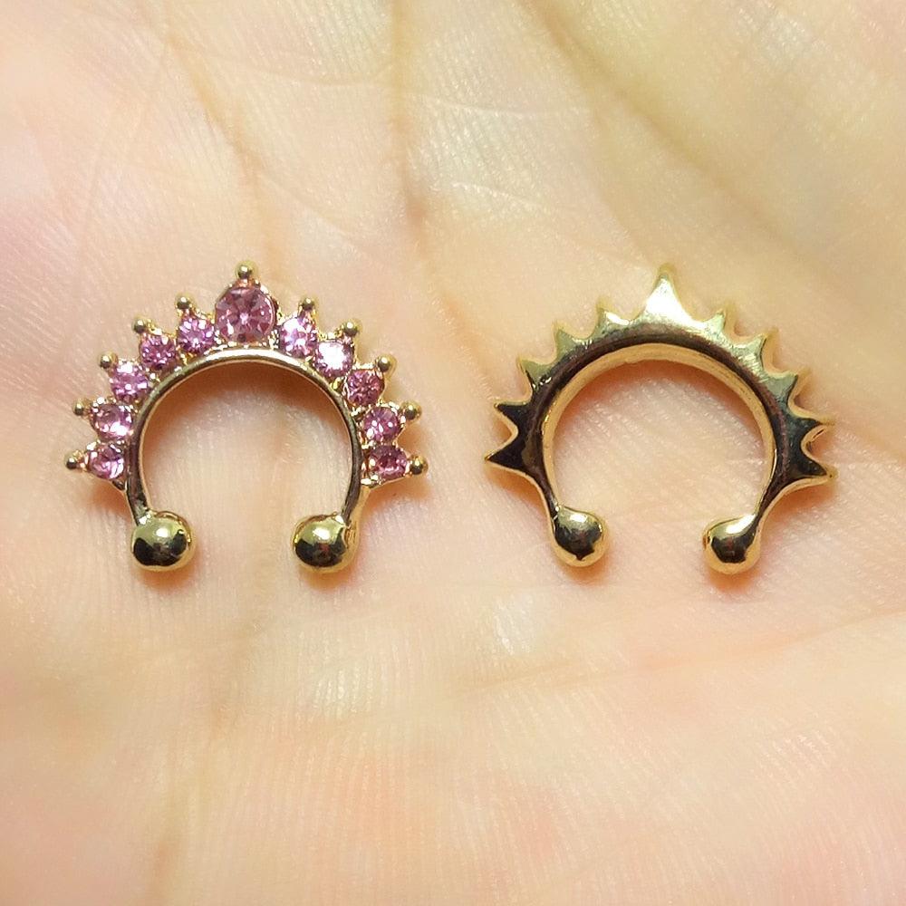 1Pc Zircon Fake Septum Piercing Nose Ring Hoop nose For Girl Men Faux Body Clip Rings non Body Jewelry Hoop Rings Non-Pierced Fake Septum Nose Hoop Rings Non Pierced Clicker Hanger Nose Septum Ring Clip On Body Piercing Jewelry