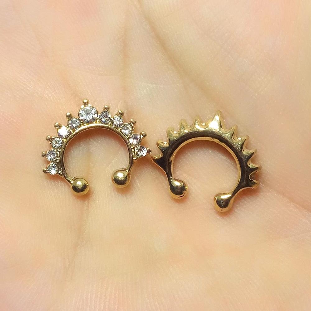 1Pc Zircon Fake Septum Piercing Nose Ring Hoop nose For Girl Men Faux Body Clip Rings non Body Jewelry Hoop Rings Non-Pierced Fake Septum Nose Hoop Rings Non Pierced Clicker Hanger Nose Septum Ring Clip On Body Piercing Jewelry