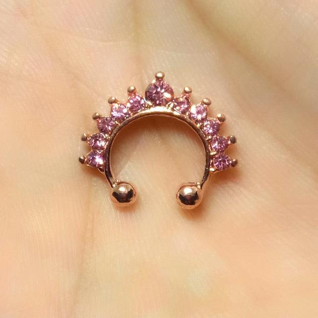 1Pc Zircon Fake Septum Piercing Nose Ring Hoop nose For Girl Men Faux Body Clip Rings non Body Jewelry Hoop Rings Non-Pierced Fake Septum Nose Hoop Rings Non Pierced Clicker Hanger Nose Septum Ring Clip On Body Piercing Jewelry