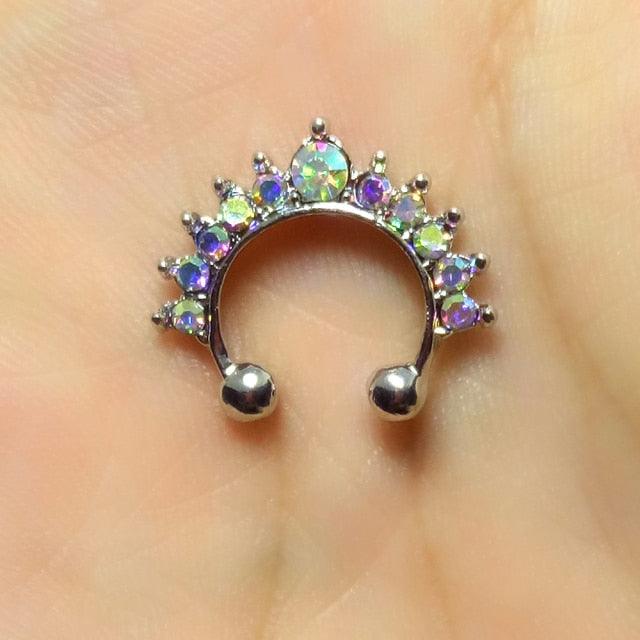 1Pc Zircon Fake Septum Piercing Nose Ring Hoop nose For Girl Men Faux Body Clip Rings non Body Jewelry Hoop Rings Non-Pierced Fake Septum Nose Hoop Rings Non Pierced Clicker Hanger Nose Septum Ring Clip On Body Piercing Jewelry