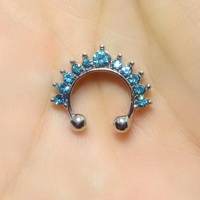 1Pc Zircon Fake Septum Piercing Nose Ring Hoop nose For Girl Men Faux Body Clip Rings non Body Jewelry Hoop Rings Non-Pierced Fake Septum Nose Hoop Rings Non Pierced Clicker Hanger Nose Septum Ring Clip On Body Piercing Jewelry