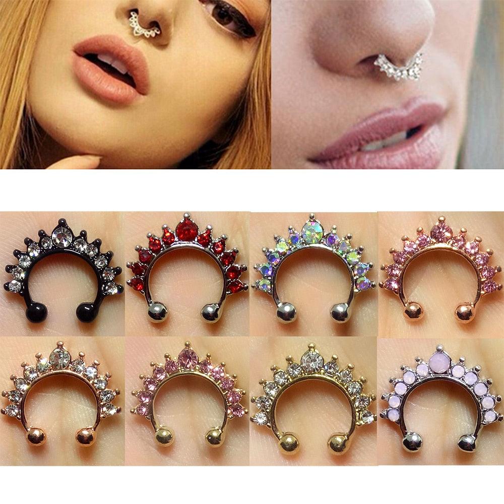 1Pc Zircon Fake Septum Piercing Nose Ring Hoop nose For Girl Men Faux Body Clip Rings non Body Jewelry Hoop Rings Non-Pierced Fake Septum Nose Hoop Rings Non Pierced Clicker Hanger Nose Septum Ring Clip On Body Piercing Jewelry