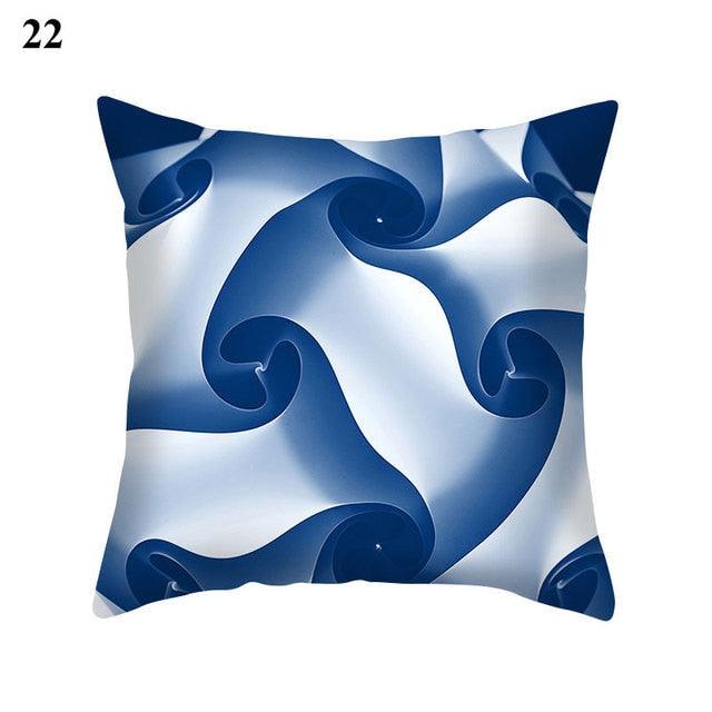 1Pcs Blue Pattern Cushion Cover Polyester Pillowcase Decorative Navy Blue White Pillow Covers Pillow Case Blue Home Bedroom Sofa Decor Pillow Cover