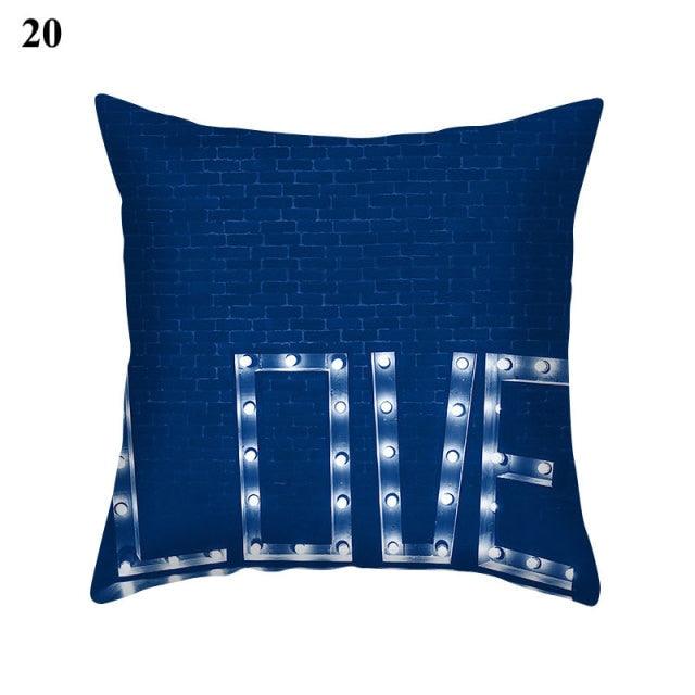 1Pcs Blue Pattern Cushion Cover Polyester Pillowcase Decorative Navy Blue White Pillow Covers Pillow Case Blue Home Bedroom Sofa Decor Pillow Cover