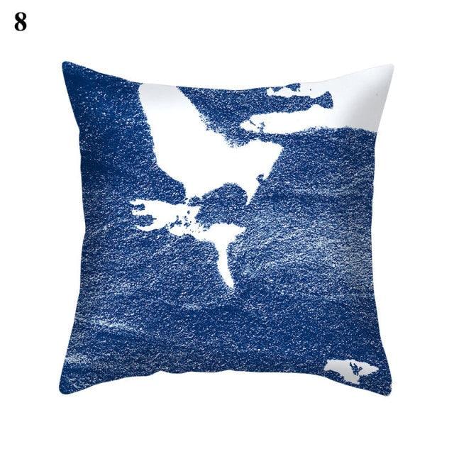 1Pcs Blue Pattern Cushion Cover Polyester Pillowcase Decorative Navy Blue White Pillow Covers Pillow Case Blue Home Bedroom Sofa Decor Pillow Cover