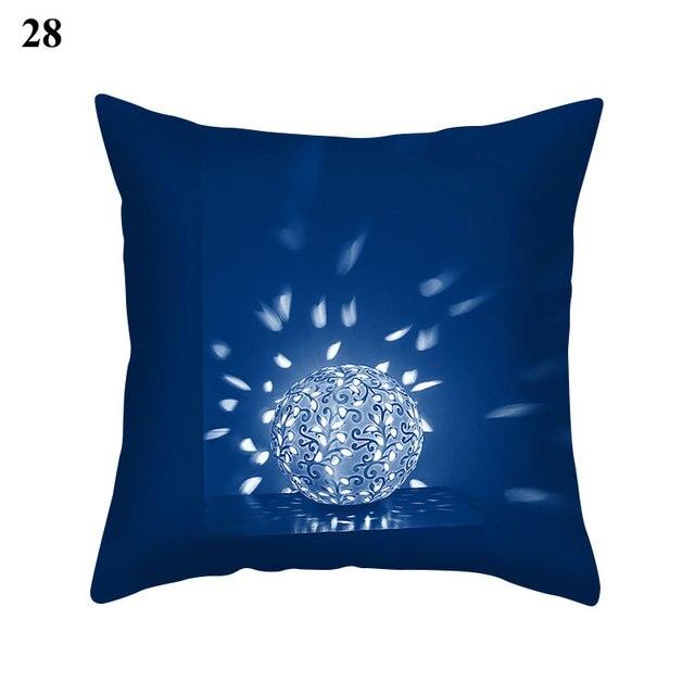 1Pcs Blue Pattern Cushion Cover Polyester Pillowcase Decorative Navy Blue White Pillow Covers Pillow Case Blue Home Bedroom Sofa Decor Pillow Cover