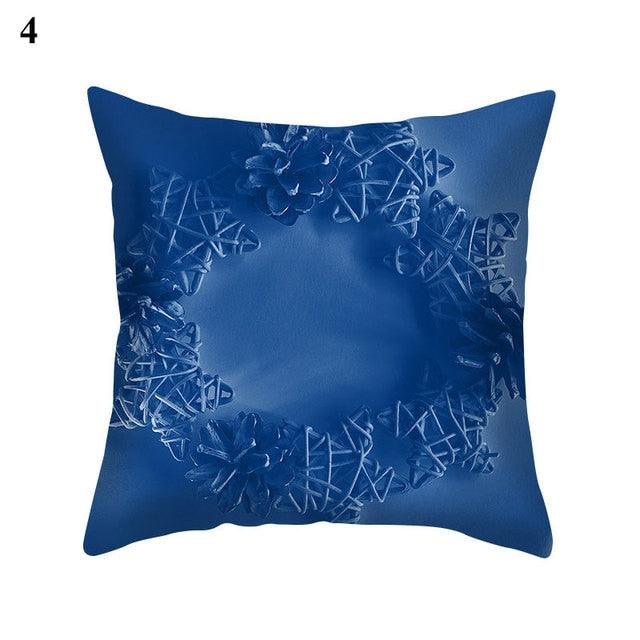 1Pcs Blue Pattern Cushion Cover Polyester Pillowcase Decorative Navy Blue White Pillow Covers Pillow Case Blue Home Bedroom Sofa Decor Pillow Cover